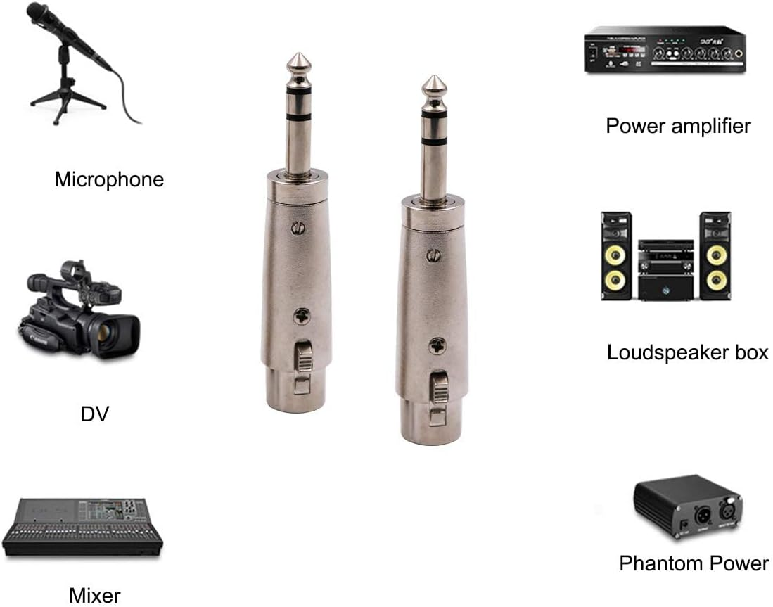 XLR to 1/4 Adapter, Microphone Cables Stereo Balanced Audio Connector 6.35Mm, TRS Dual Sound Channel Headphone Jack for Aux Cable, Pack of 2
