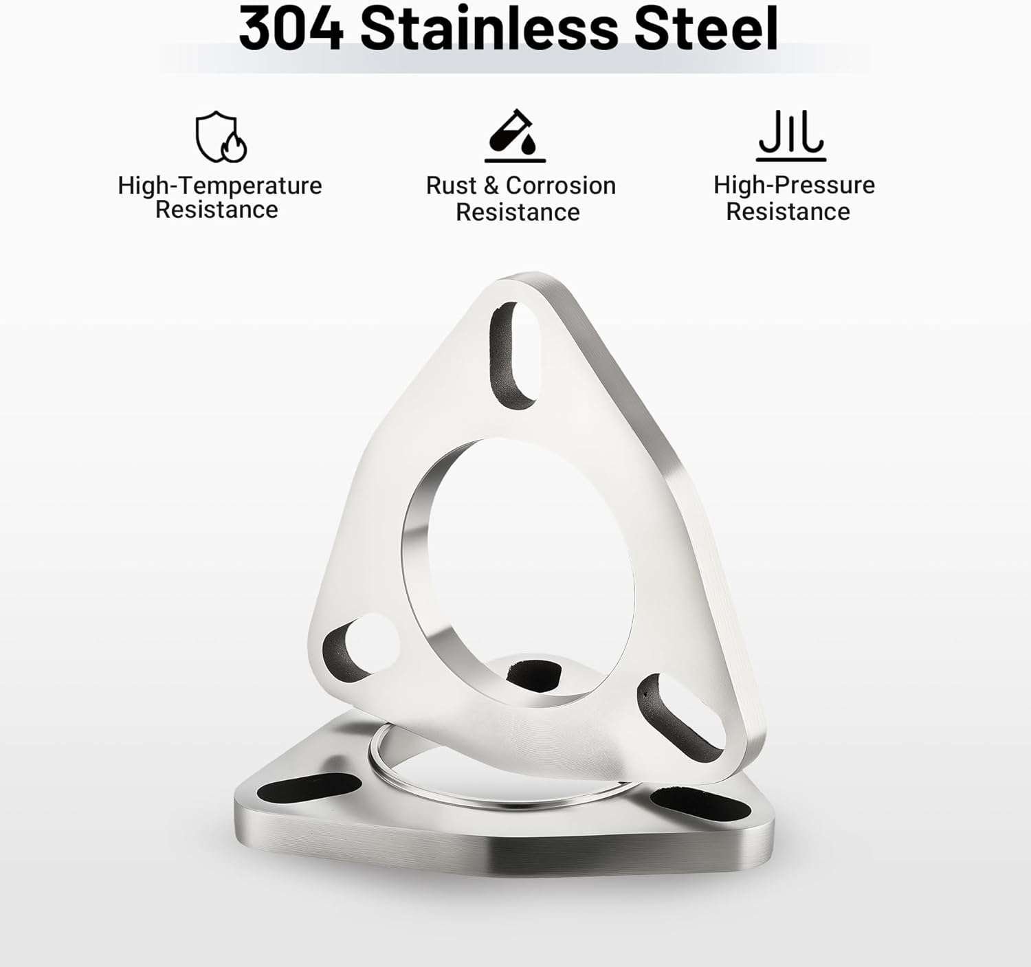 EVIL ENERGY 2 Inch 3 Bolt Stainless Steel Exhaust Flange & Exhaust Gasket Kit with Bolts & Nuts, Exhaust Flange Connection Kit for Automotive Replacement Exhaust Flanges (2PC Gasket) image number 2