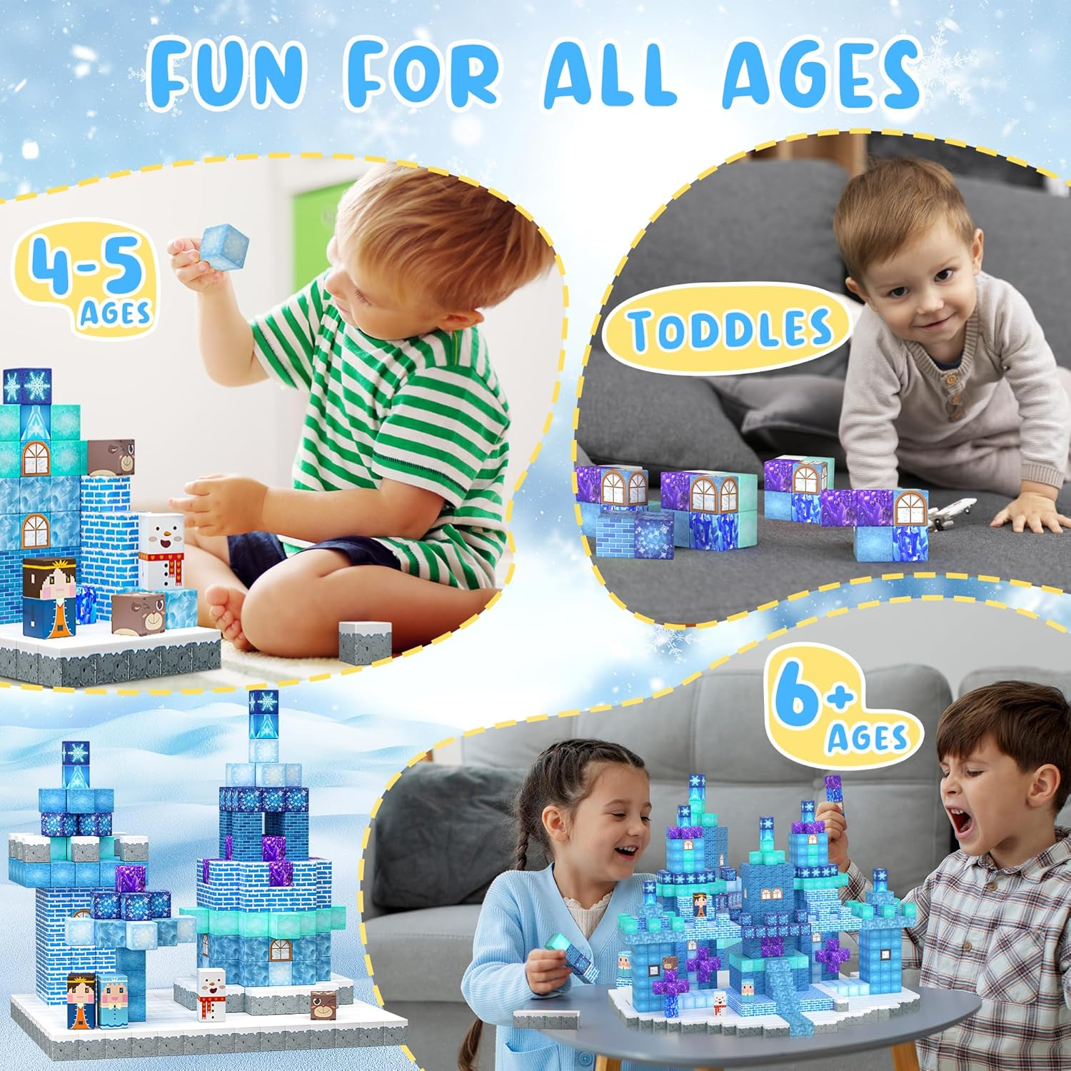 150PCS Magnetic Blocks Frozen Toys, Magnetic Building Blocks Cubes Tiles, STEM Sensory Outdoor Toys for Kids Toddlers Boys Girls Ages 3 4 5 6 7 8 Easter Birthday Gifts image number 4