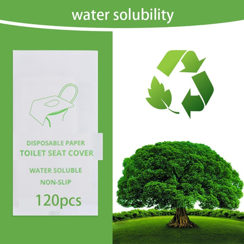 Toilet Seat Covers Paper Flushable, 120Pcs Travel Disposable Toilet Seat Covers for Adults Kids Potty Training, 100% Biodegradable Travel Accessories for Public Restrooms, Airplane, Camping image number 3