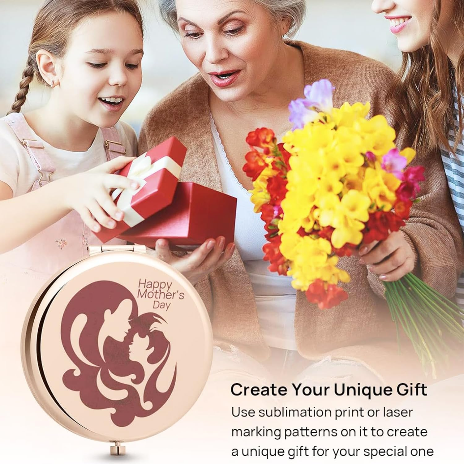 Mirror for Purse,Double-Sided 1X/2X Magnifying Metal Pocket Makeup Mirrors(Round) (Rose Gold) image number 2