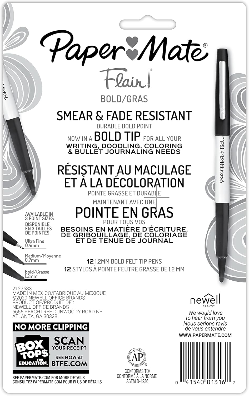 Paper Mate Flair Pens, Felt Tip Pens, Bold Tip (1.2 Mm), Assorted Colors, 12 Count