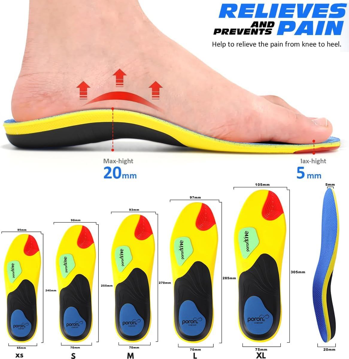 Plantar Fasciitis Insoles Men Women- 220+ Lbs Orthotic Insoles High Arch Support Insoles with Comfort Cushion Orthotic Pain Relief Insoles for Flat Feet Shoe Insole, Absorb Shock with Ever image number 3