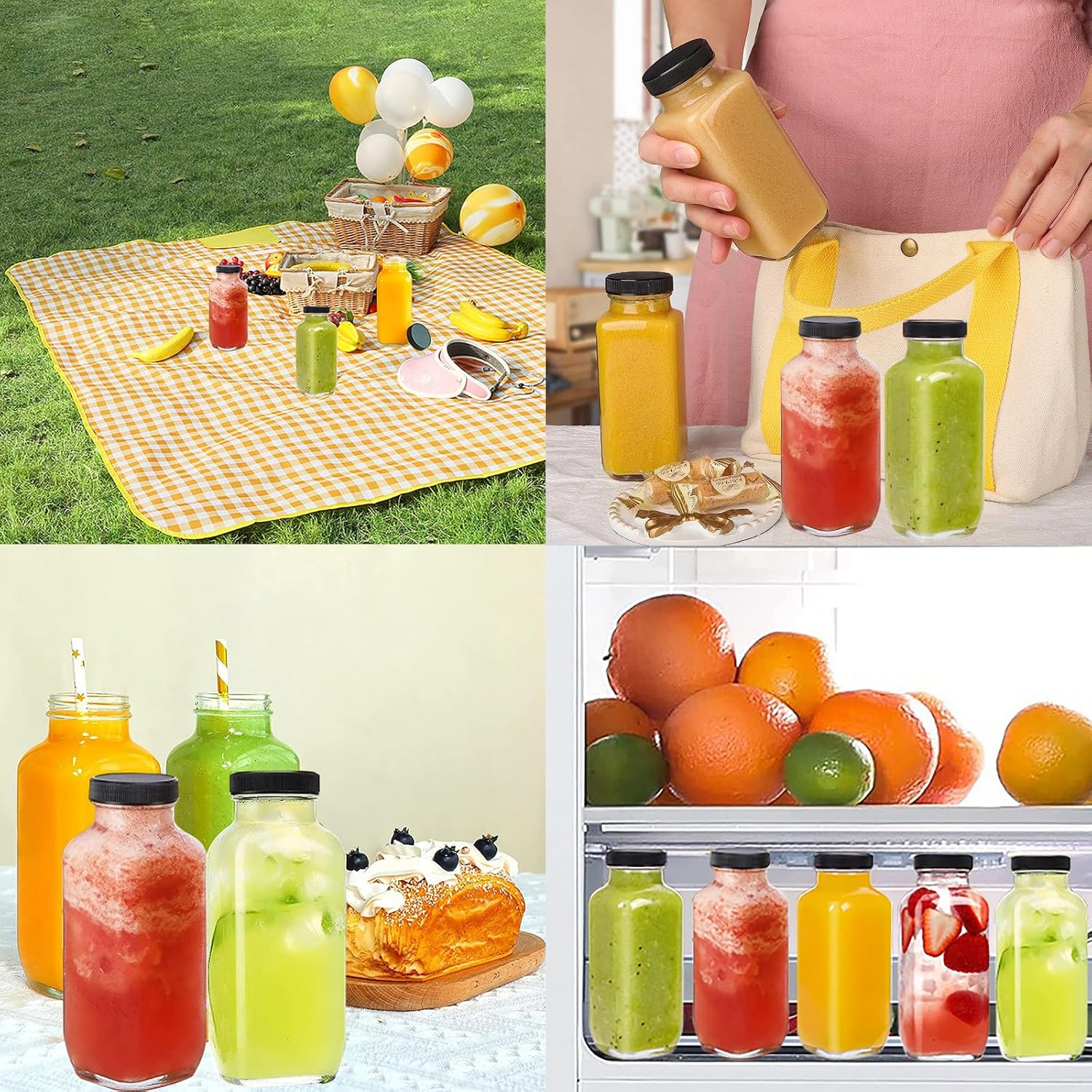 Glass Juice Bottles 12Oz, 6 Pack Reusable Glass Water Bottles with Labels and Lids, BPA Free Homemade Beverages Bottle image number 1