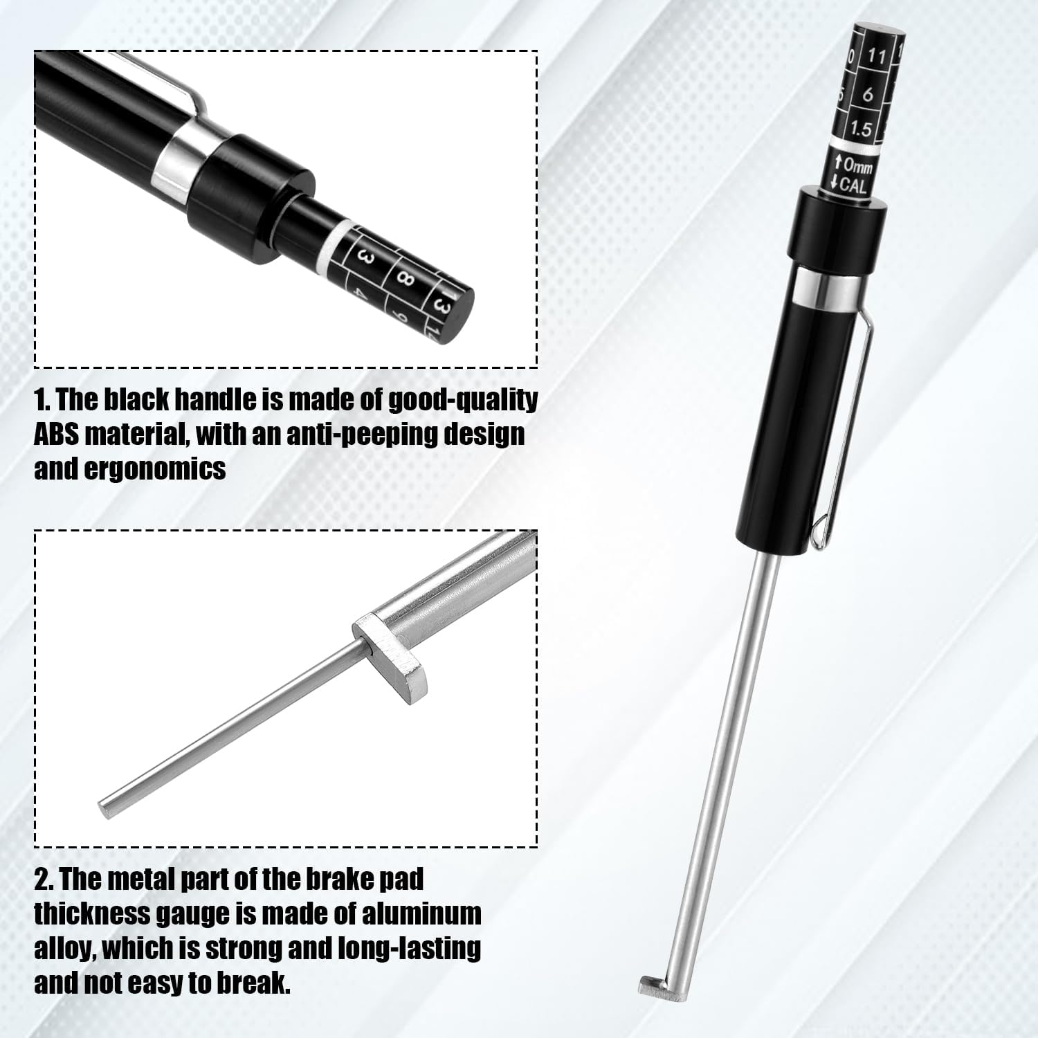 Car Brake Measuring Tool, 5.31X0.51In Brake Pad Thickness Gauge Measure Pen with Scale Brake Pad Tester Brake Pad Gauge for Internal External Brake Pads Measurement(Black) image number 5