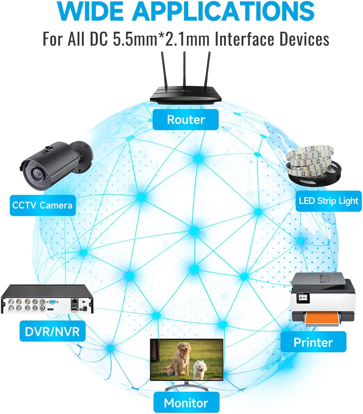 2 Pack Power Extension Cable,2Pcs DC 12V Power Adapter Extension Cord, 10M 33Ft 2.1Mm X 5.5Mm, Compatible with 12V DC Adapter Power Supply or Wall Charger for CCTV Security Camera IP Camera(White) image number 2