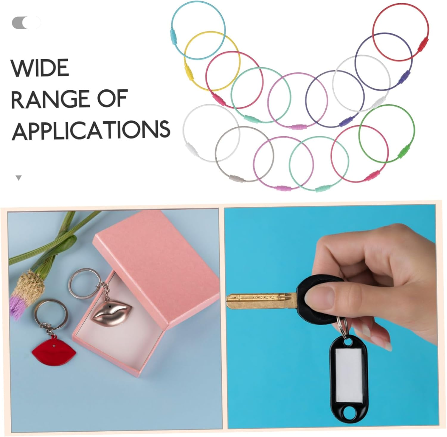 SAFIGLE 60Pcs Keyring Circle Wire Keychain Cable Loop Holder Key Ring Luggage Wire Tags image number 5