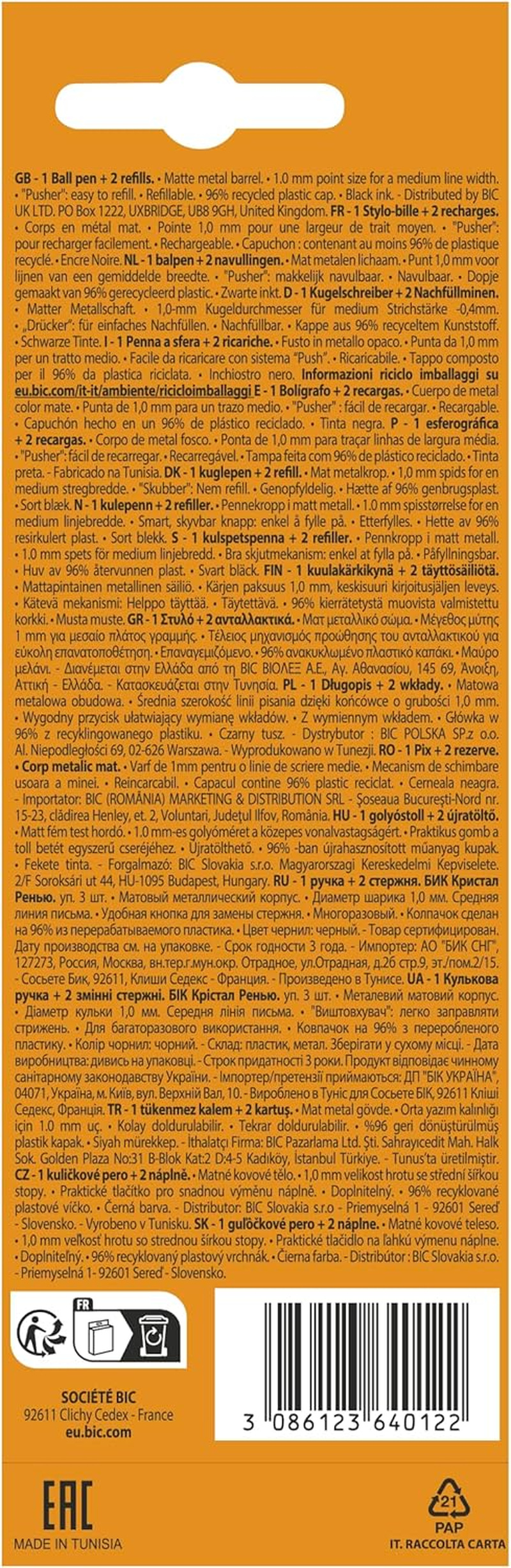 BIC Cristal Re'New Ballpoint Pen Black with 2 Refills image number 5