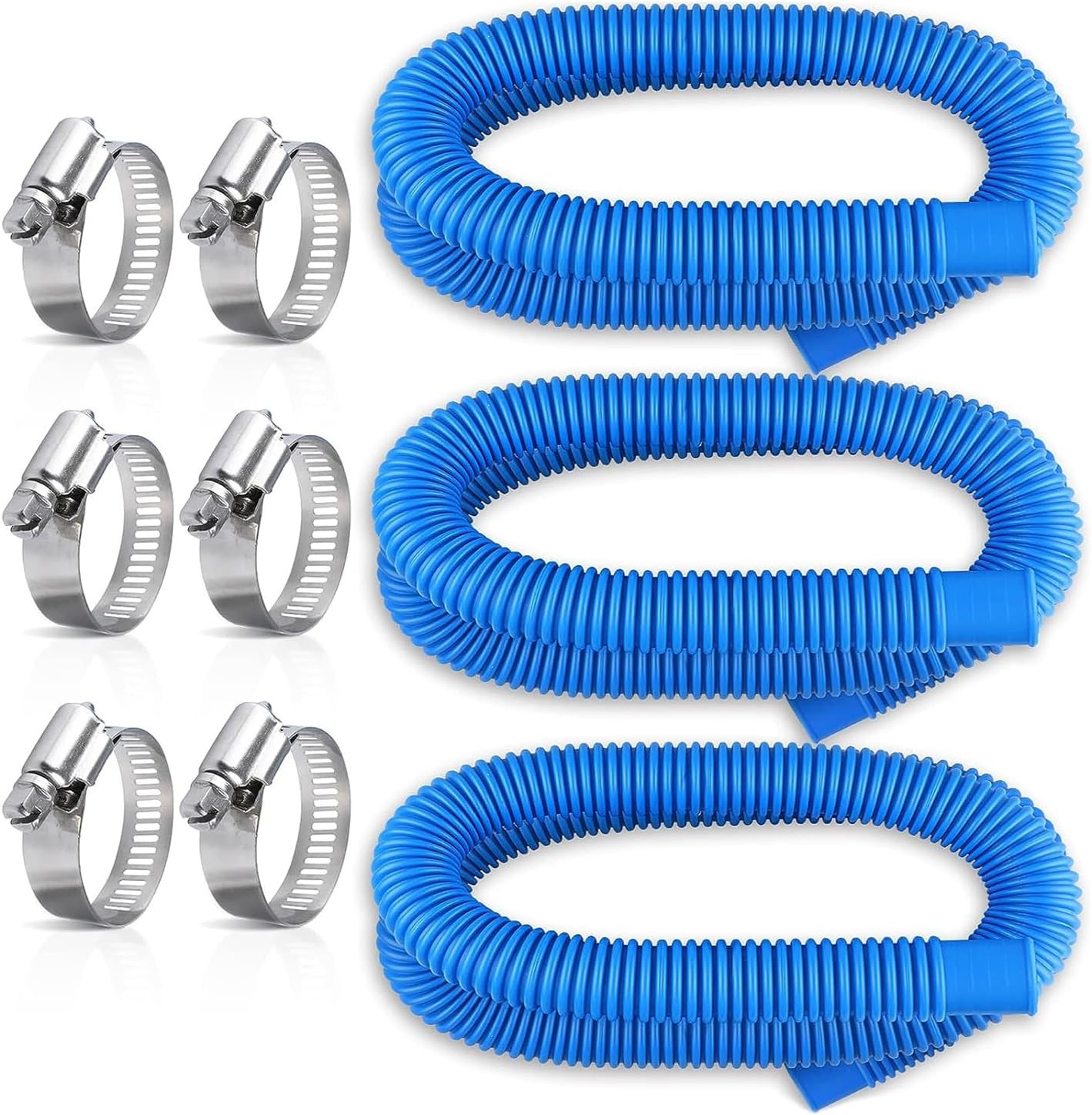 HZIYOU Pool Hoses, 1.25Inches Diameter Swimming Pool Replacement Hose for above Ground Pools, 3 Pack Swimming Pool Pump Pipes with Hose Clamps image number 2