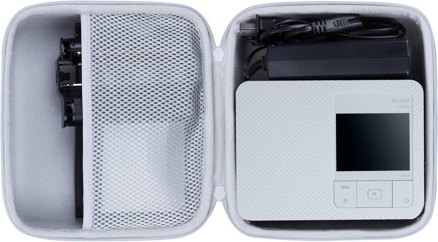 Lebakort Hard Case Compatible with Canon SELPHY CP1500 CP1300 CP1200 Compact Photo Printer (Off White Case) - Black Case image number 3