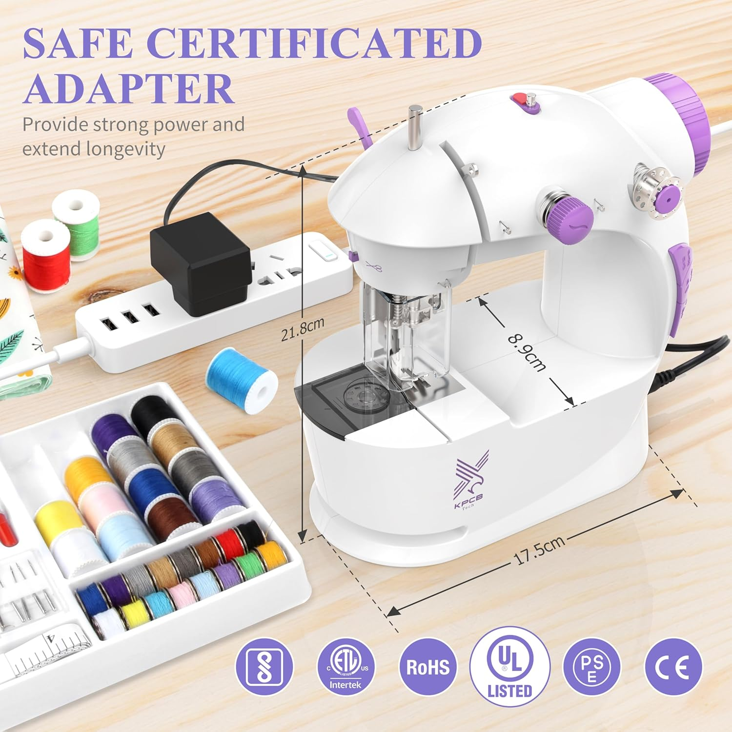 KPCB Tech Sewing Machine with 42Pcs Sewing Kit, Mini Sewing Machine with Foot Pedal & Extension Table, Dual Threads Electric Sewing Machines for Beginners image number 2