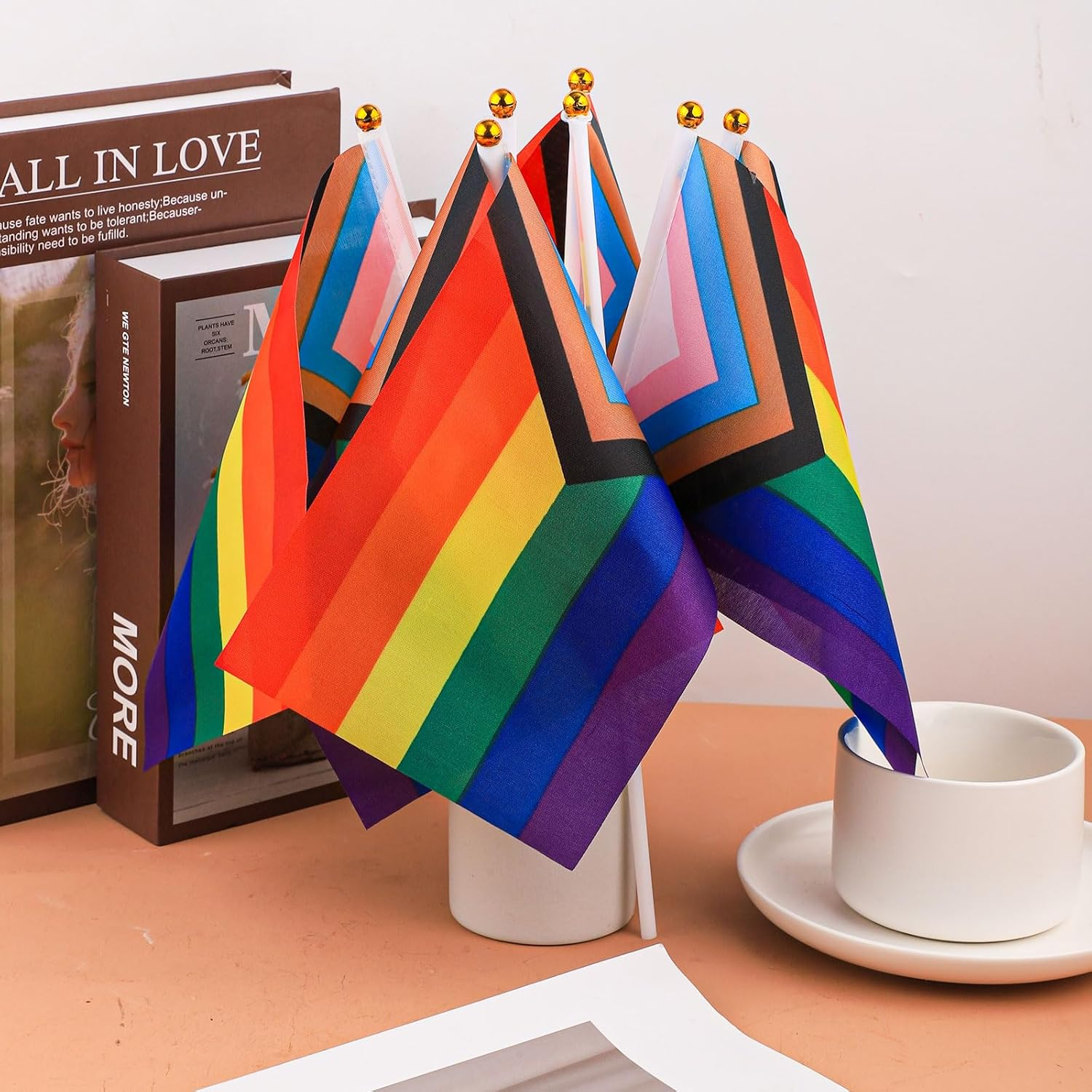 50Pcs Rainbow Pride Flags, 5X8 Inch Rainbow Handheld Flags Progress Pride Flag LGBT Flag American Rainbow Flag for Indoor Outdoor Parade Gay Pride Party Decorations image number 6