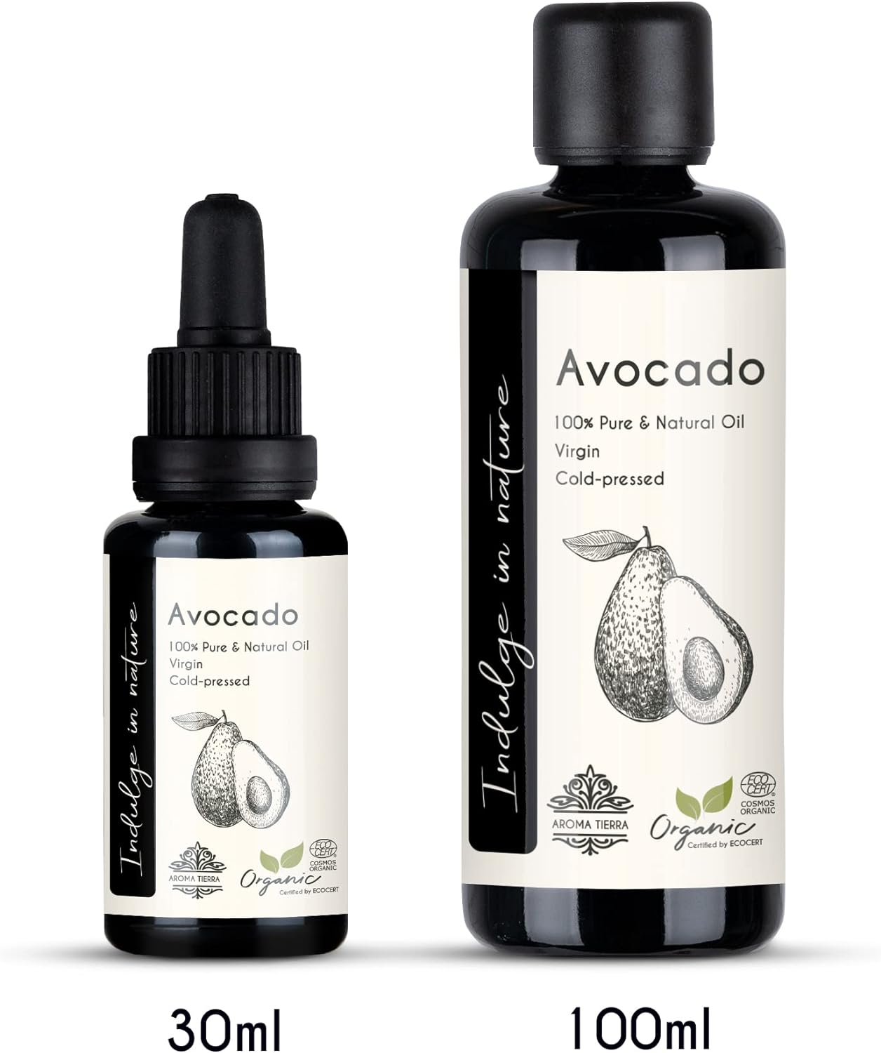 Aroma Tierra Organic Avocado Oil - 100% Pure Cold Pressed Food Grade - for Face, Skin, Hair Growth, Lips, Body - 30Ml