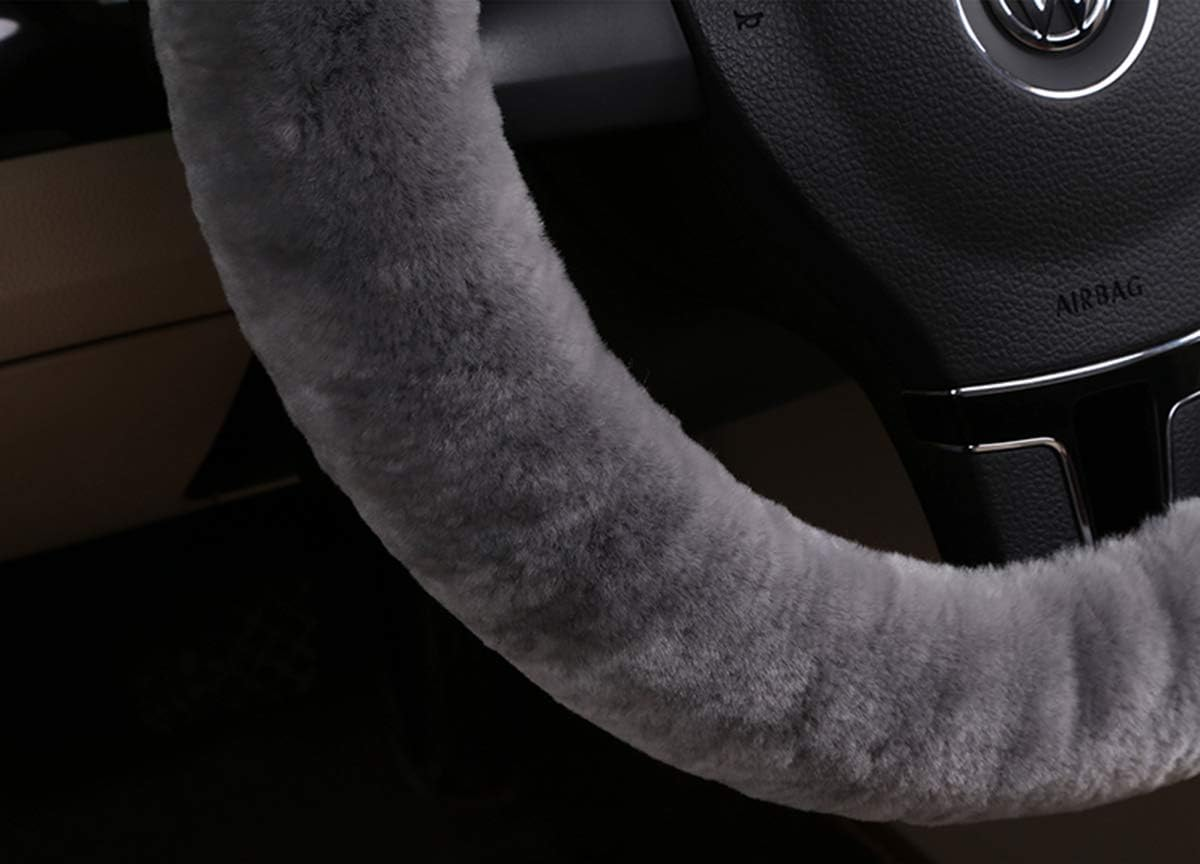 Bellesie Universal Warm Winter Genuine Wool Sheepskin Car Steering Wheel Cover Cushion Protector for 35Cm-43Cm Steering Wheel in Diameter (Light Grey) image number 3