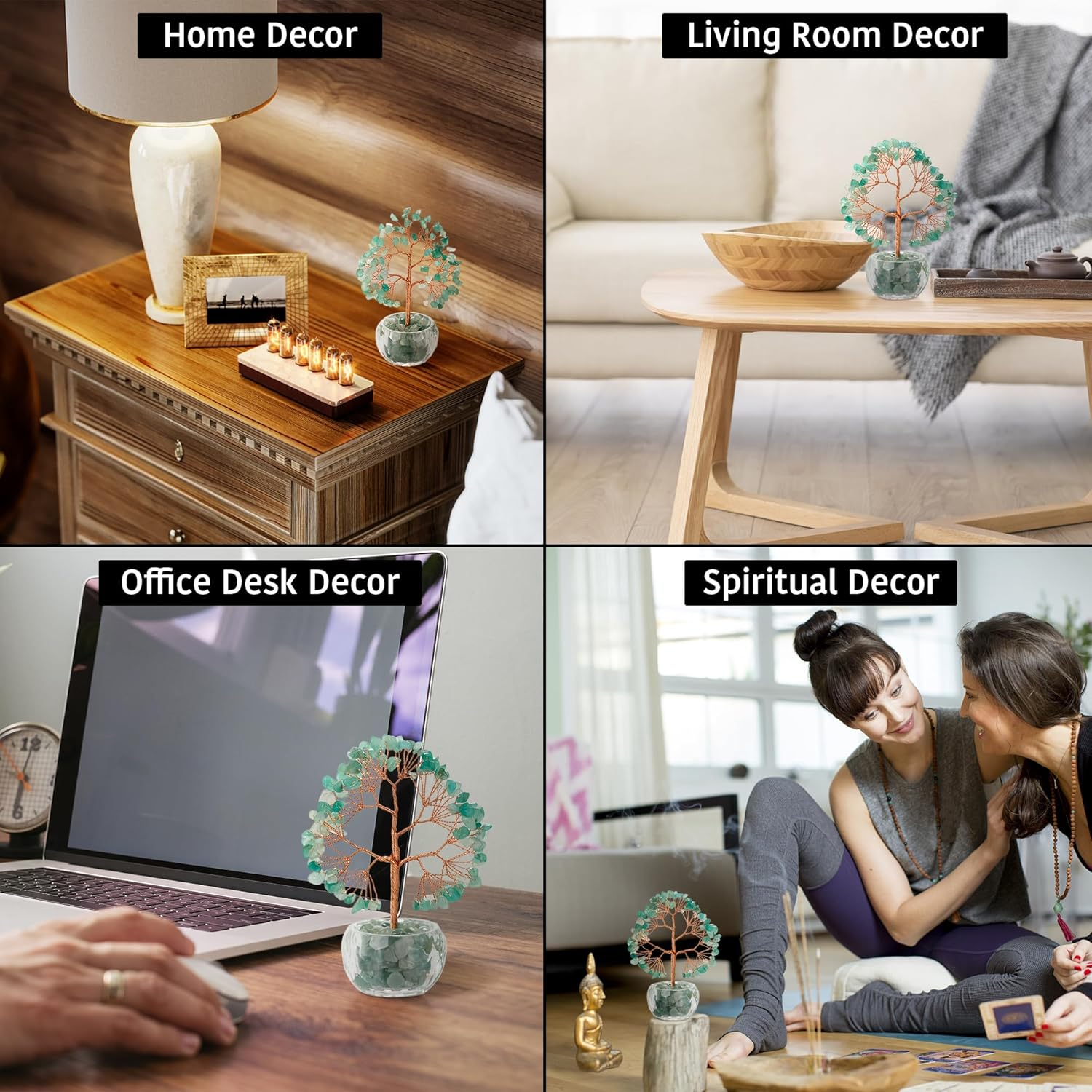 Zenbless Aventurine Healing Crystal 7 Chakra Tree of Life Money Bonsai Figurine Feng Shui Reiki Spiritual Decor & Accessories for Home Office Desk, Good Luck Gifts image number 1