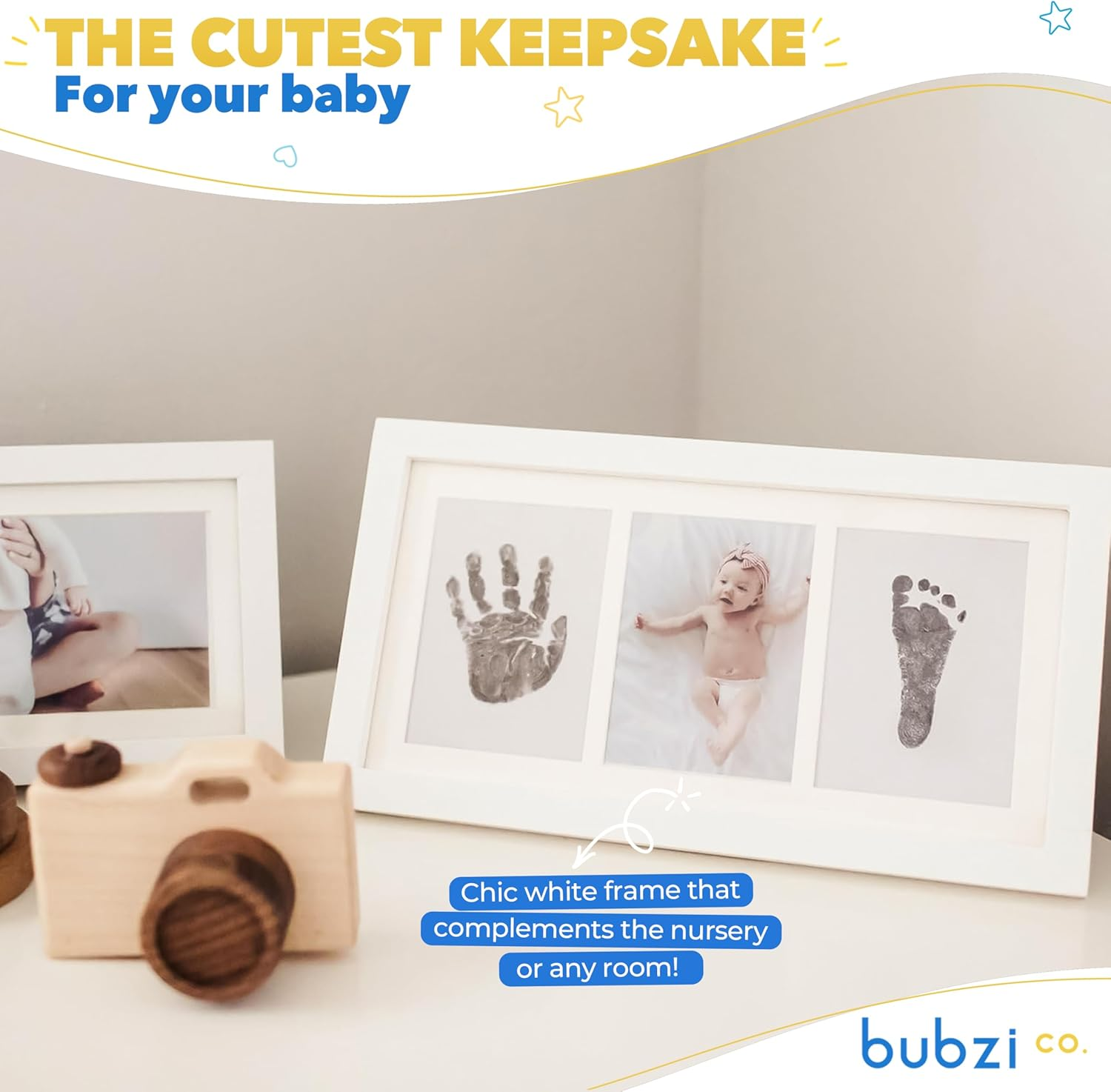Bubzi Co Baby Handprint Kit & Footprint Photo Frame for Newborn Girls and Boys, Unique Baby Shower Gifts Set for Registry, Memorable Keepsake Decorations for Room Wall or Nursery Decor (White) - Ballet Pink image number 4