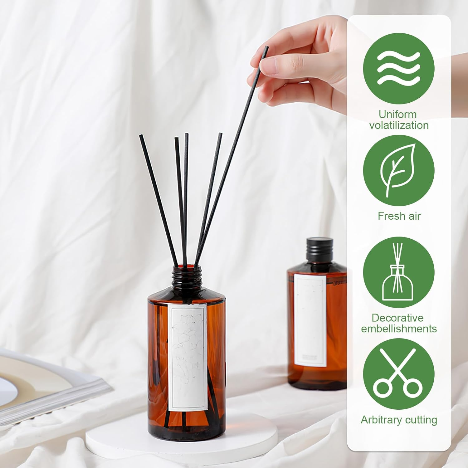 120 Pcs Diffuser Reed Sticks Refills - Natural Rattan Essential Oil Sticks for Home & Office, Long-Lasting Aromatherapy, Decorative White/Black/Wooden Sticks (Premium Fragrance Accessories) image number 2