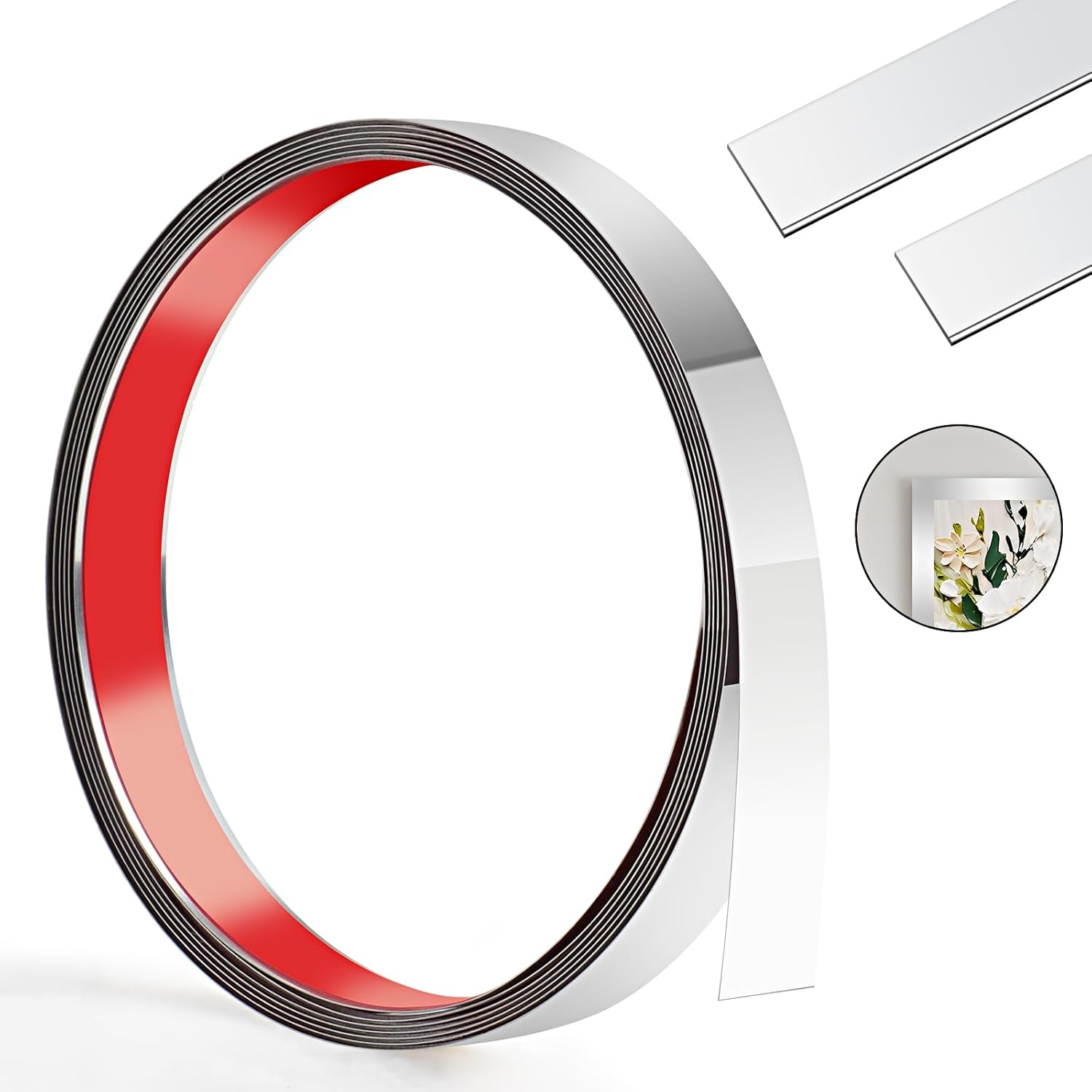 2Cm-300Cm Peel and Stick Moulding,Self-Adhesive Tile Trim Stainless Steel,Flexible Edging Strip Gold Metalized,Moulding Trim Corner Trim for Mirror Frame Ceiling Cabinet Tile Fireplace（Silver） image number 1