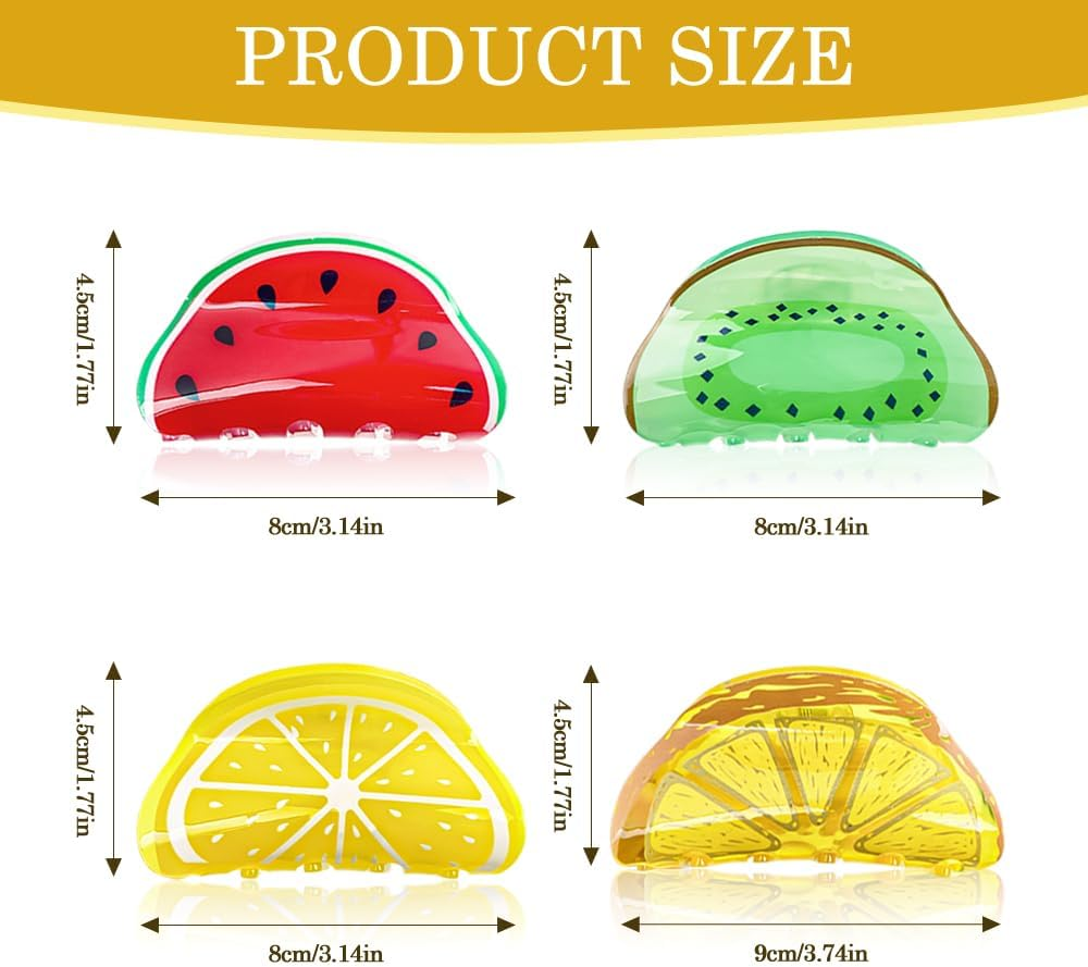 XFSRG Pack of 4 Women'S Creative Fruit Summer Hair Clips Lemon Non-Slip Hair Clips for Hawaiian Party and Everyday Wear (Multicoloured A) image number 3