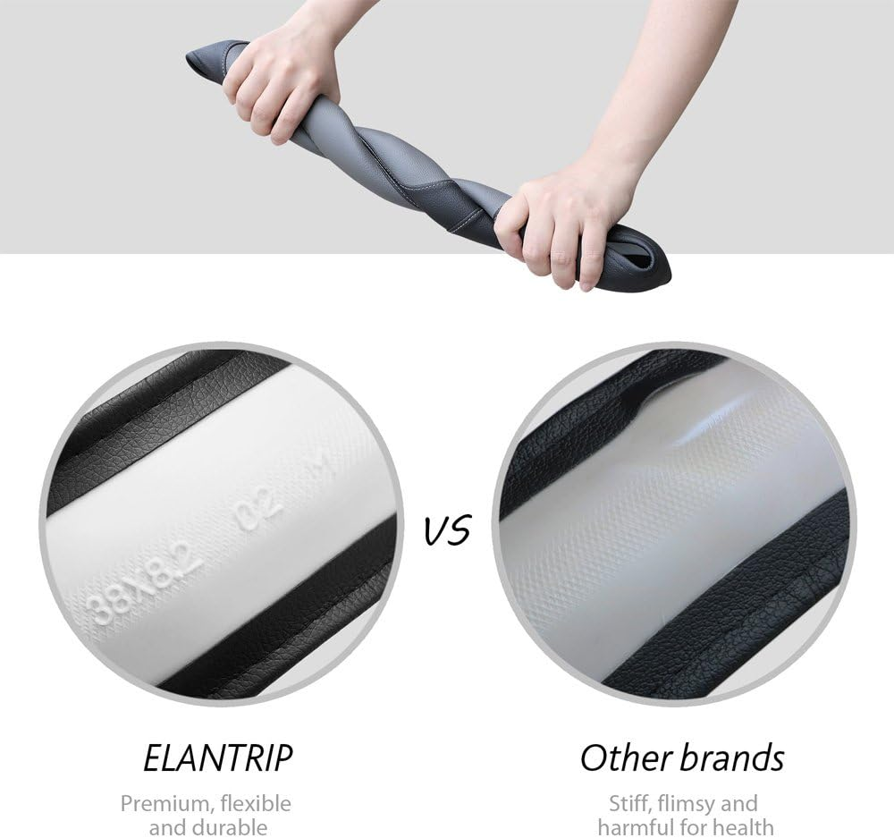 Elantrip Sport Leather Steering Wheel Cover 14 1/2 Inch to 15 Inch Universal, Padded Soft Grip Breathable for Car Truck SUV Jeep, anti Slip Odorless Black and Gray image number 3