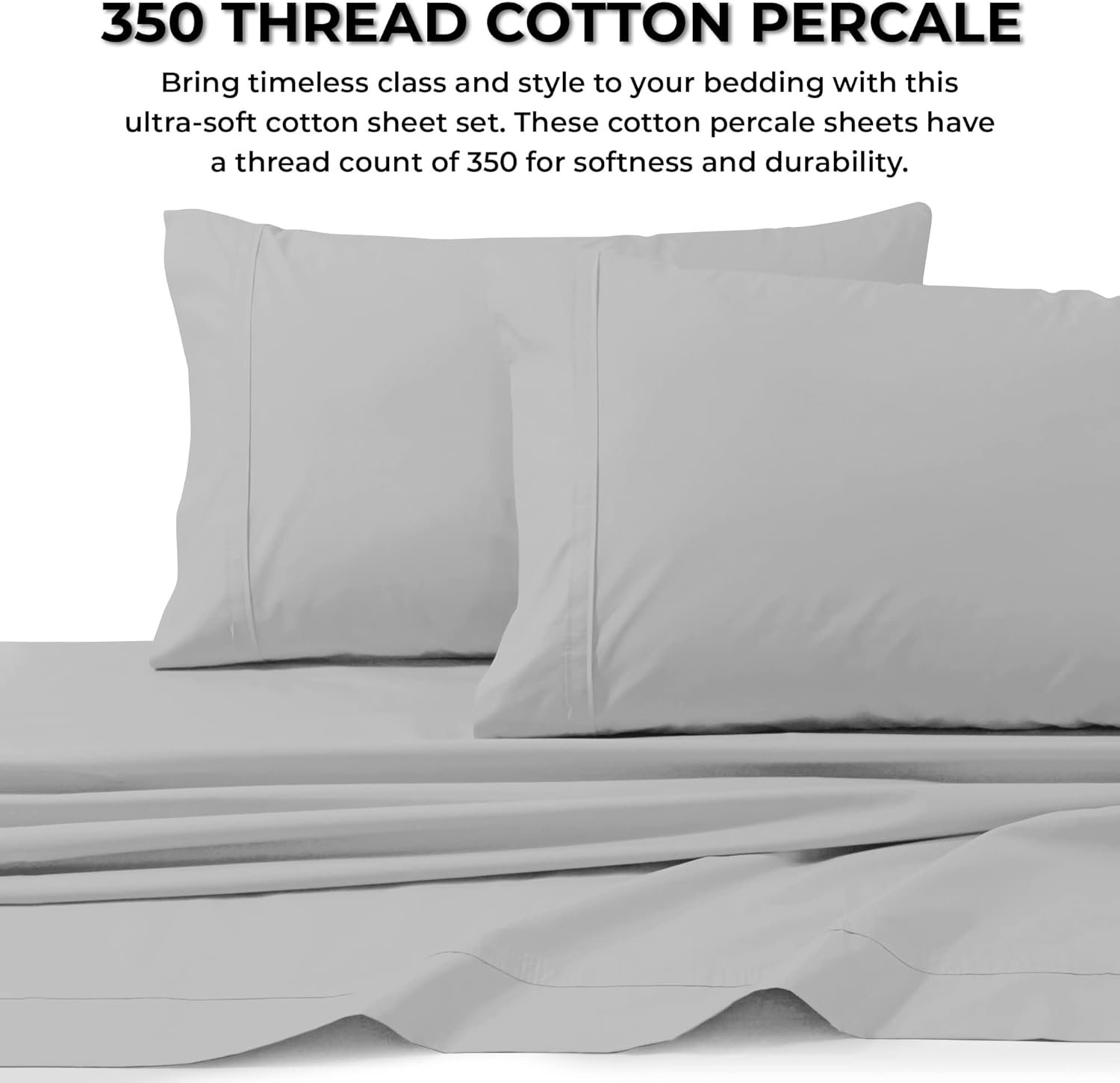 Tribeca Living Egyptian Cotton Percale 350 Thread Count Deep Pocket Sheet Set Queen Silver, 350ECPE4PSSQUSI image number 4