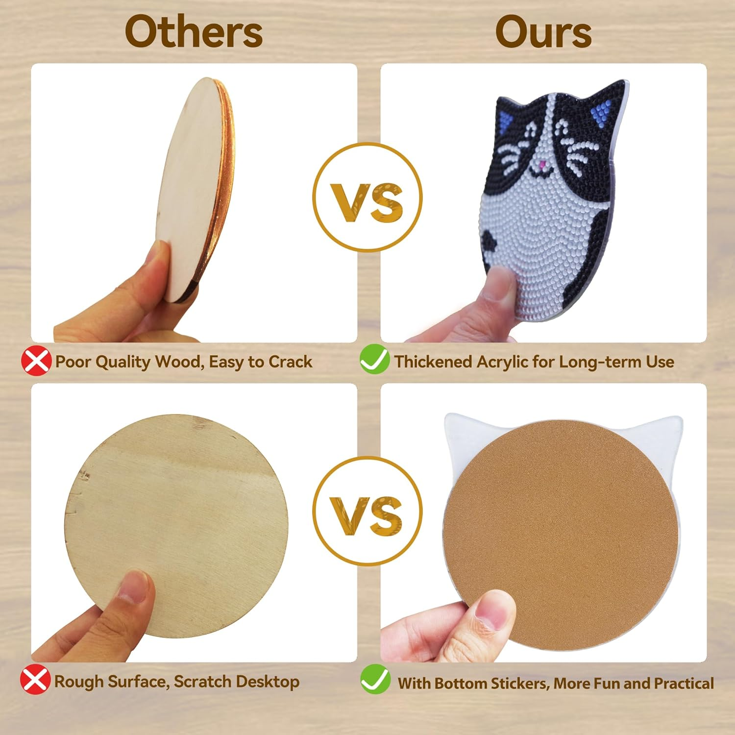 Diamond Painting Coasters Kits - 6 Pcs Cat Diamond Art with Holder, Crafts Kits for DIY, Diamond Art Kits for Adults image number 6