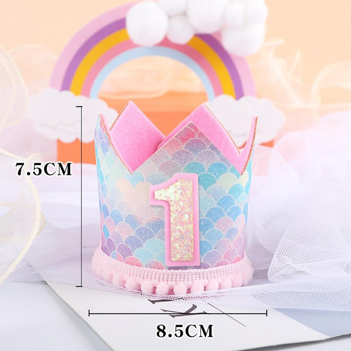 Mermaid 1St Crown Birthday Hat Mini Crown Party Decorations 1St Hat for Baby Girls Birthday Party Supplies (1) image number 4