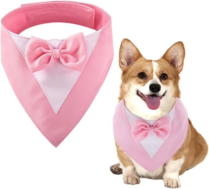 Aoozleny Dogs Tuxedo Formal Cats Wedding Bandana Dog Collar with Bow Tie Cat Birthday Costume Valentines Outfit Pet (RED, S)