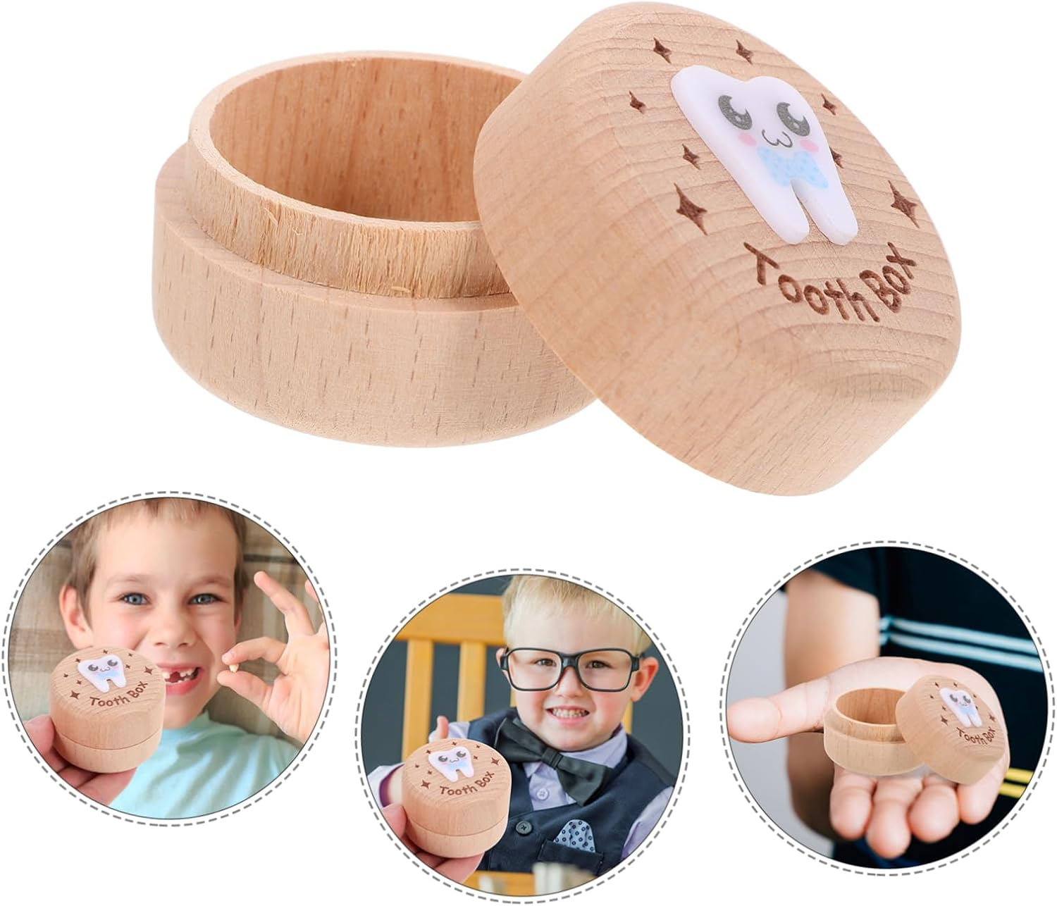 Yardwe Deciduous Tooth Box Wooden Teeth Keepsake Box Storage Container Teething Saver image number 4