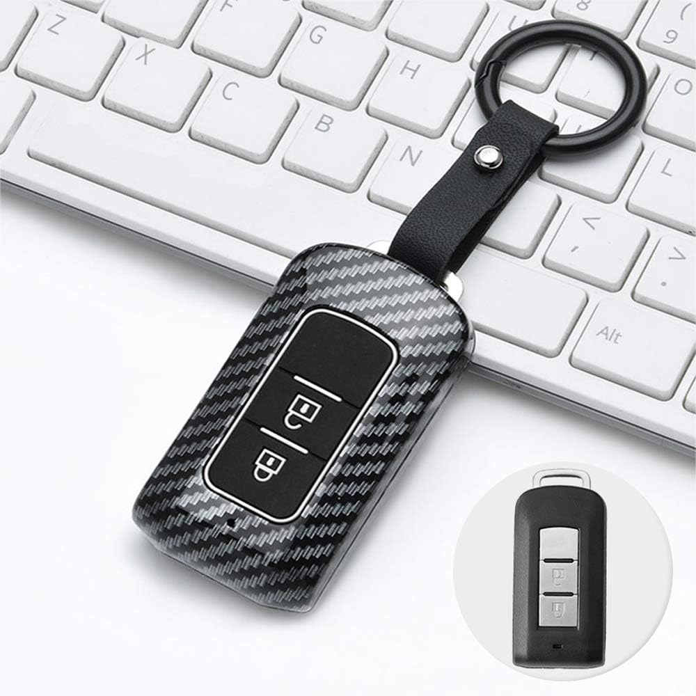 Ontto ABS Car Key Fob Cover Keyring for Mitsubishi ASX Outlander L200 Eclipse Lancer 10 Pajero Sport Accessories Remote Key Shell Plastic Silicone Key Case Key Holder Protector 2 Buttons Carbon Black image number 2