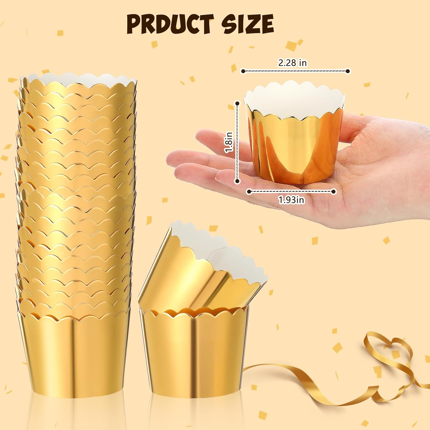 Meanplan 100 Pcs Foil Cupcake Liners Sturdy Muffin Baking Cups Cupcake Wrappers for Christmas Wedding Birthday Party Decoration, 1.97 X 1.77 Inch (Gold) image number 5