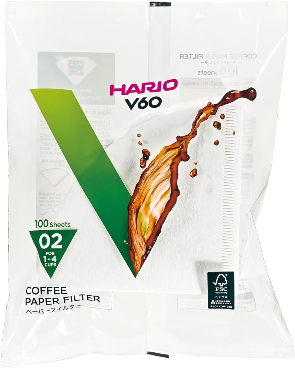 Hario V60 Paper Coffee Filters Single Use Pour over Cone Filters Size 01 Natural, 100 Count
