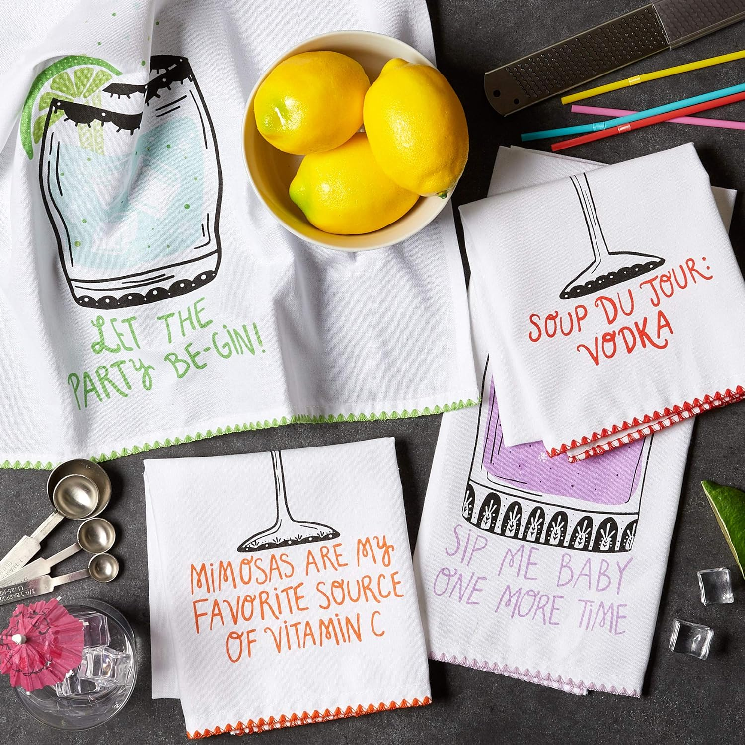 DII Decorative Printed Kitchen Towels Absorbent & Fast-Drying Tea Towel Set, 18X28, Sassy Cocktails, 4 Piece image number 2