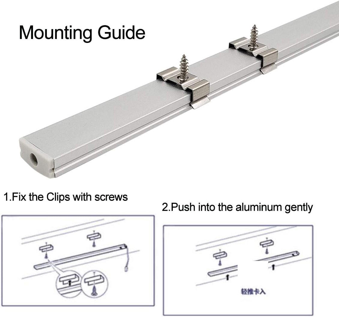 HAMRVL 6-Pack 30Cm/1Ft 17.2X7Mm Led Aluminum Channel System U Shape with Cover, Led Strip Light Diffuser Track with White End Caps and Mounting Clips Accessories for under Counter Light Fixture image number 2