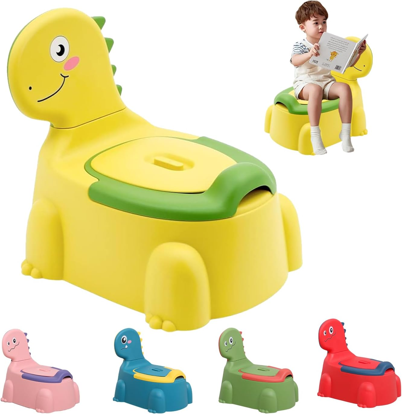 Dinosaur Potty Training Seat for Toddlers with Non-Slip Rubber Base, 110Lbs Capacity, Portable Travel Potty for Boys & Girls, Baby Potty Training Toilet Seat, Toilet Seat for Toddler (Bright Yellow) image number 5