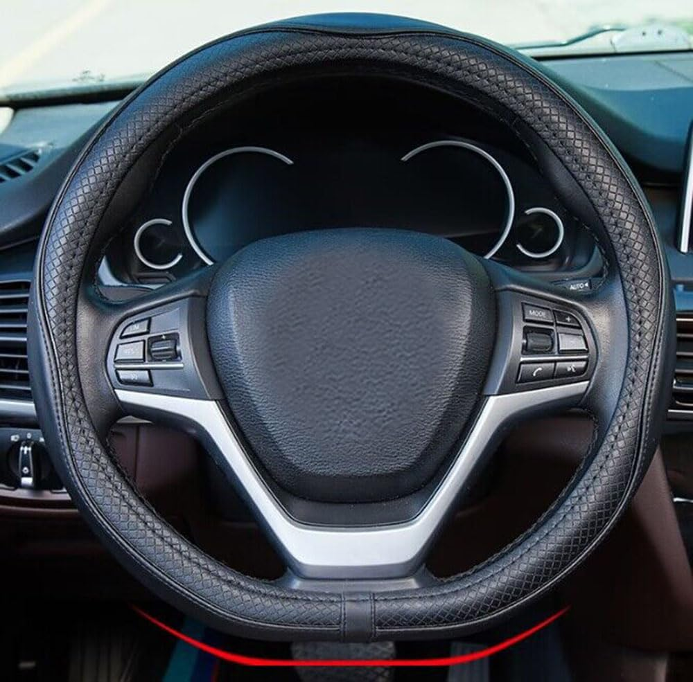 Istn Microfiber Leather Car Steering Wheel Cover Universal 15 Inch/38Cm Breathable Anti-Slip Protector for Auto/Suv (Black Orange,14.5-15")