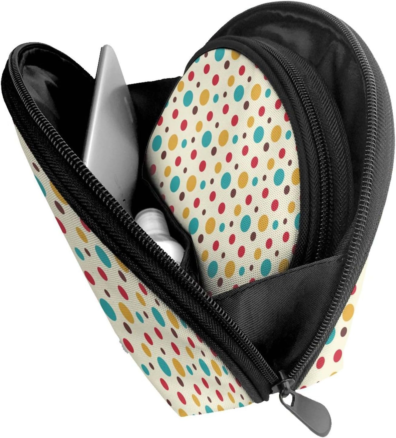 Cozimangoe Coin Pouch Makeup Bags Set, 2 Piece Shell Shape Cosmetic Bag with Pockets for Daily Travel Handbag Lipstick Keys Toiletry, Personalized Vintage Polka Dots image number 2