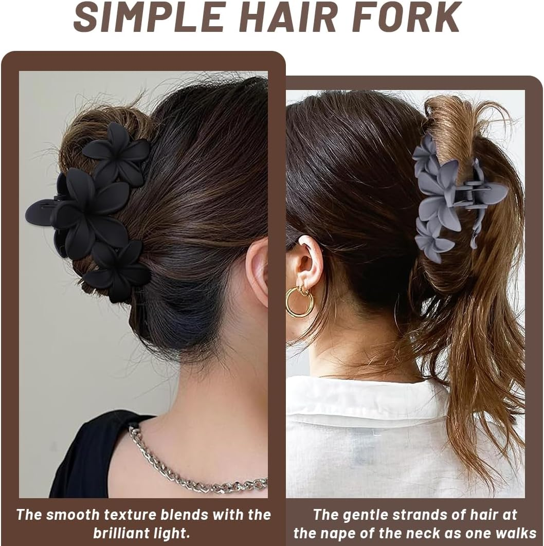 XYTAHDM Pack of 4 Hair Clips with Flower Motif for Women, Preppy Flower Hair Clip, Hawaiian Plumeria Hair Clip, Hawaiian Hair Accessories for Thick Hair, Strong Hold, Non-Slip, Gifts for Women (C) image number 1