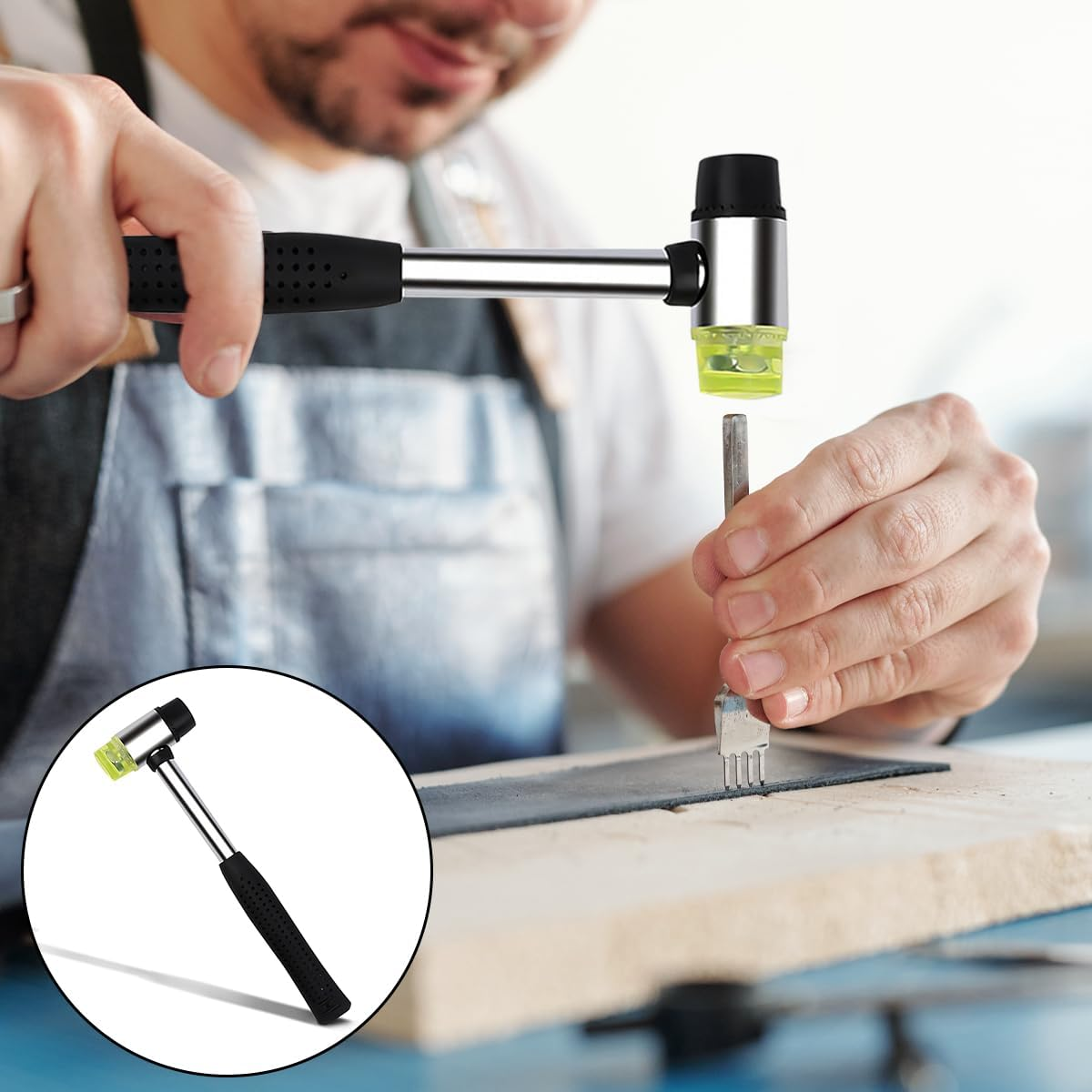 WELANE Rubber Mallet, Double Head Soft Hammer Installation Hand Tool for Leather Crafts, Jewelry, Flooring, Wood Installation (25Mm/0.98In) image number 3