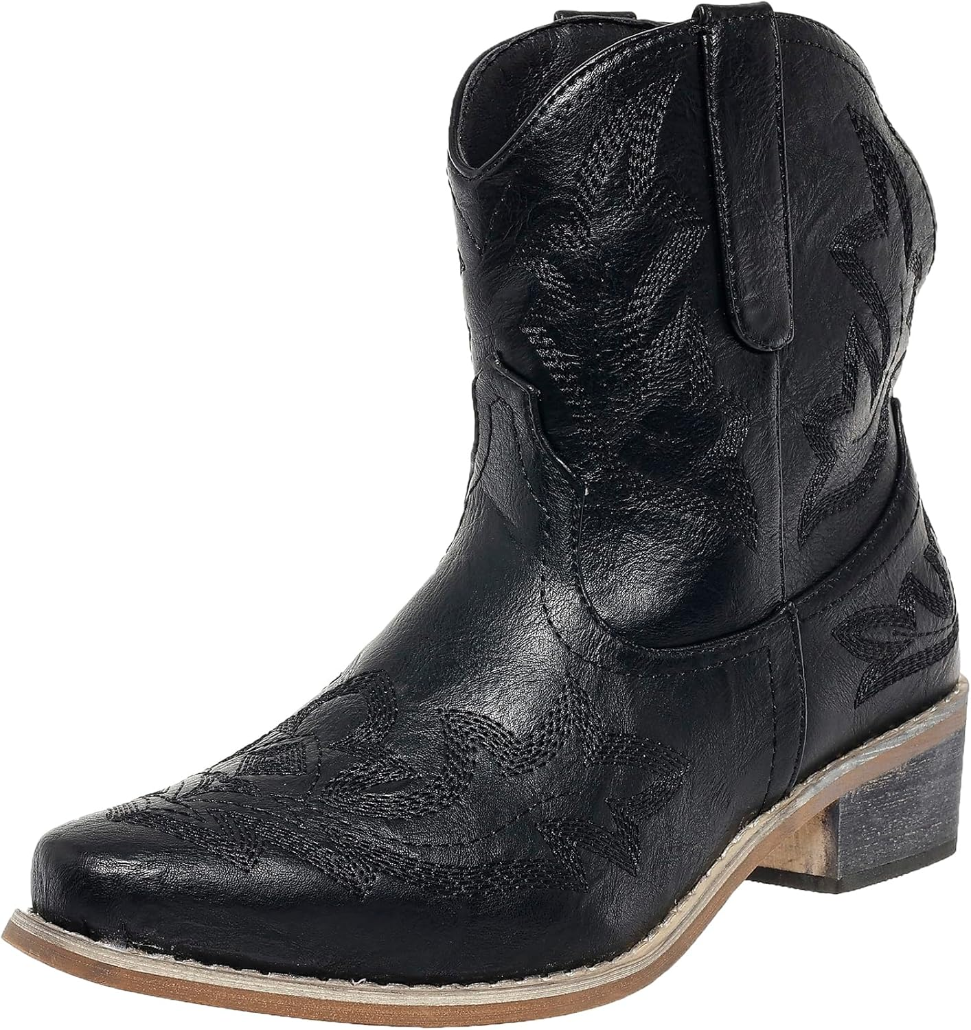 Kinyahoe Cowboy Boots for Women Cowgirl Western Ankle Boots Ladies Short Embroidered Pointed-Toe Low Heel Stitched Classic Retro Booties US6-10.5