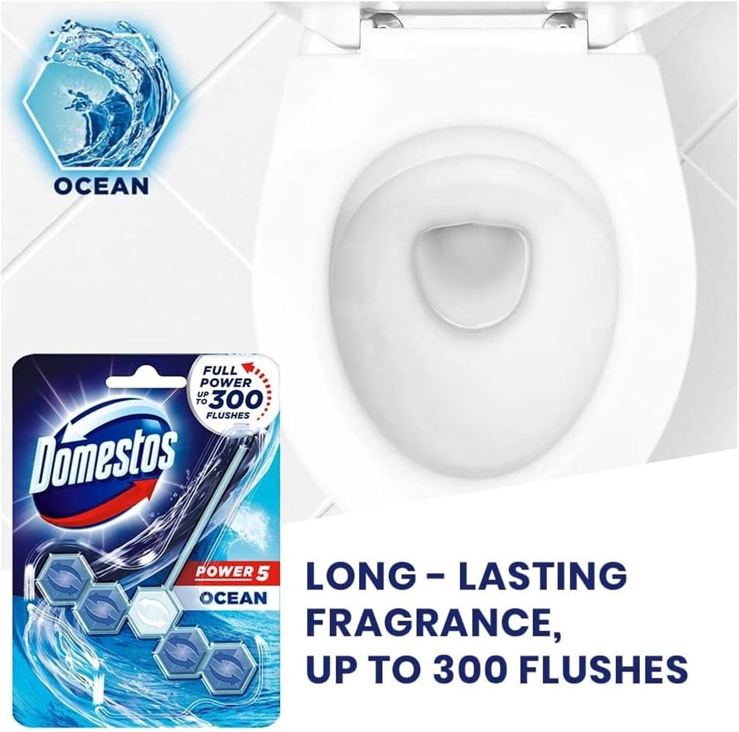 Domestos Power 5 Chlorine Toilet Block 55 G image number 1