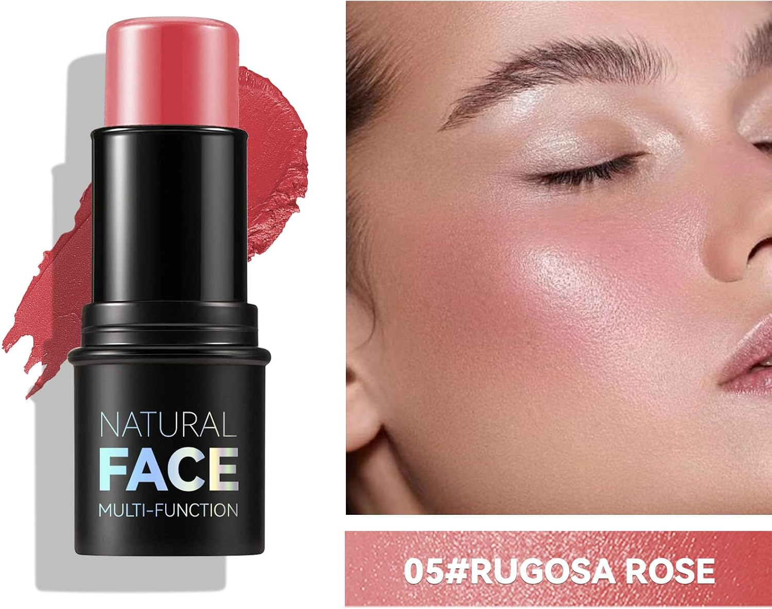 Roseflower 3Pcs Face Contour Makeup Set, Highlighter and Blush Cream Kit with Brush, Contouring Stick for Fair Skin, Concealer for Beginner Women Teen Girls - 22 image number 3