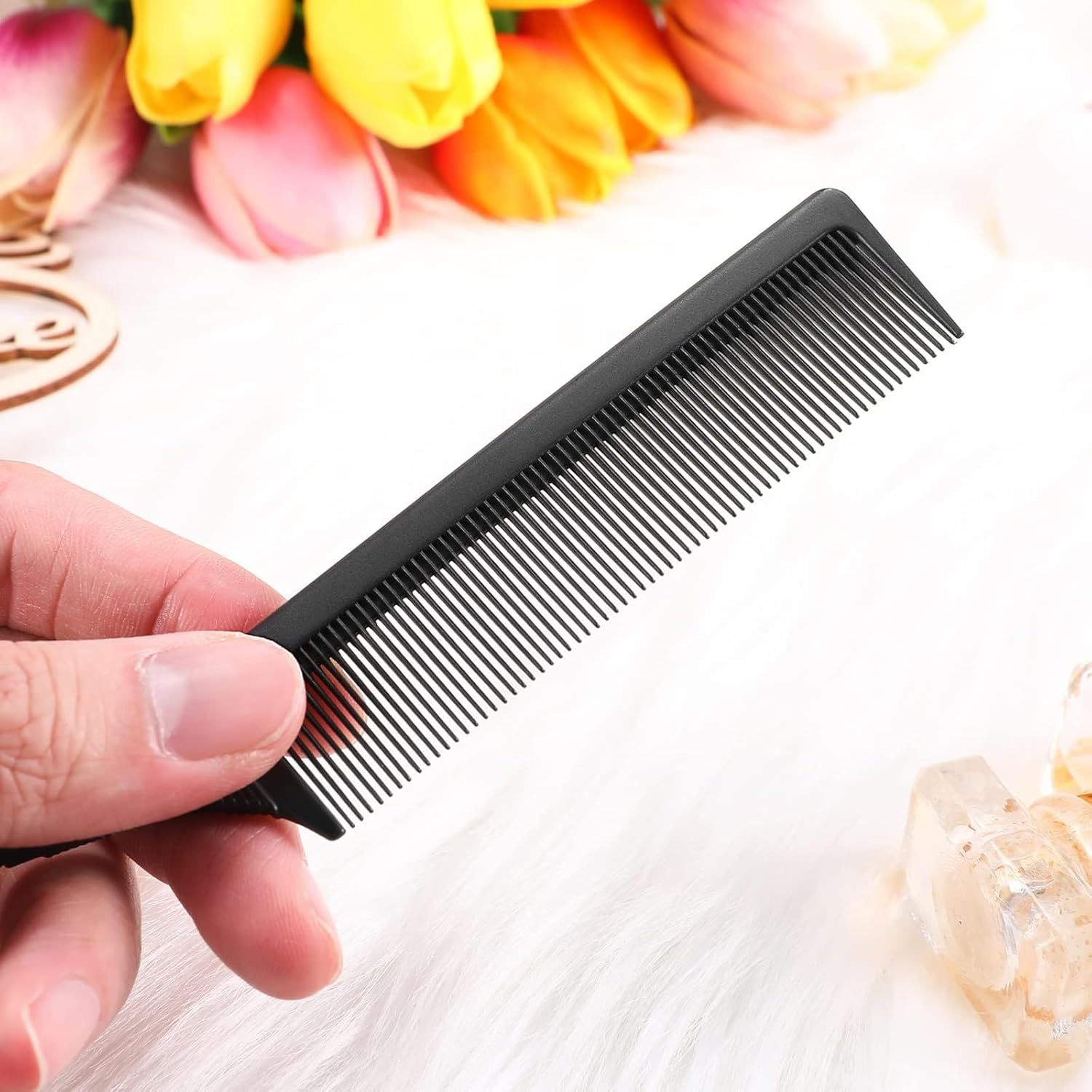 Set of 3 Black Rat Tail Combs - Heat Resistant Carbon Fiber Teasing Combs with Stainless Steel Pintail image number 1