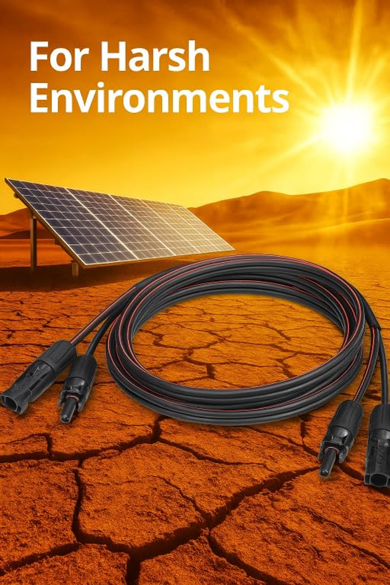 Solar Cable 20 Feet 2X12 AWG Twin Wire Extension with Female and Male Connectors, Panel Cable Wire & Adaptor for Home, Shop and RV Panels image number 4