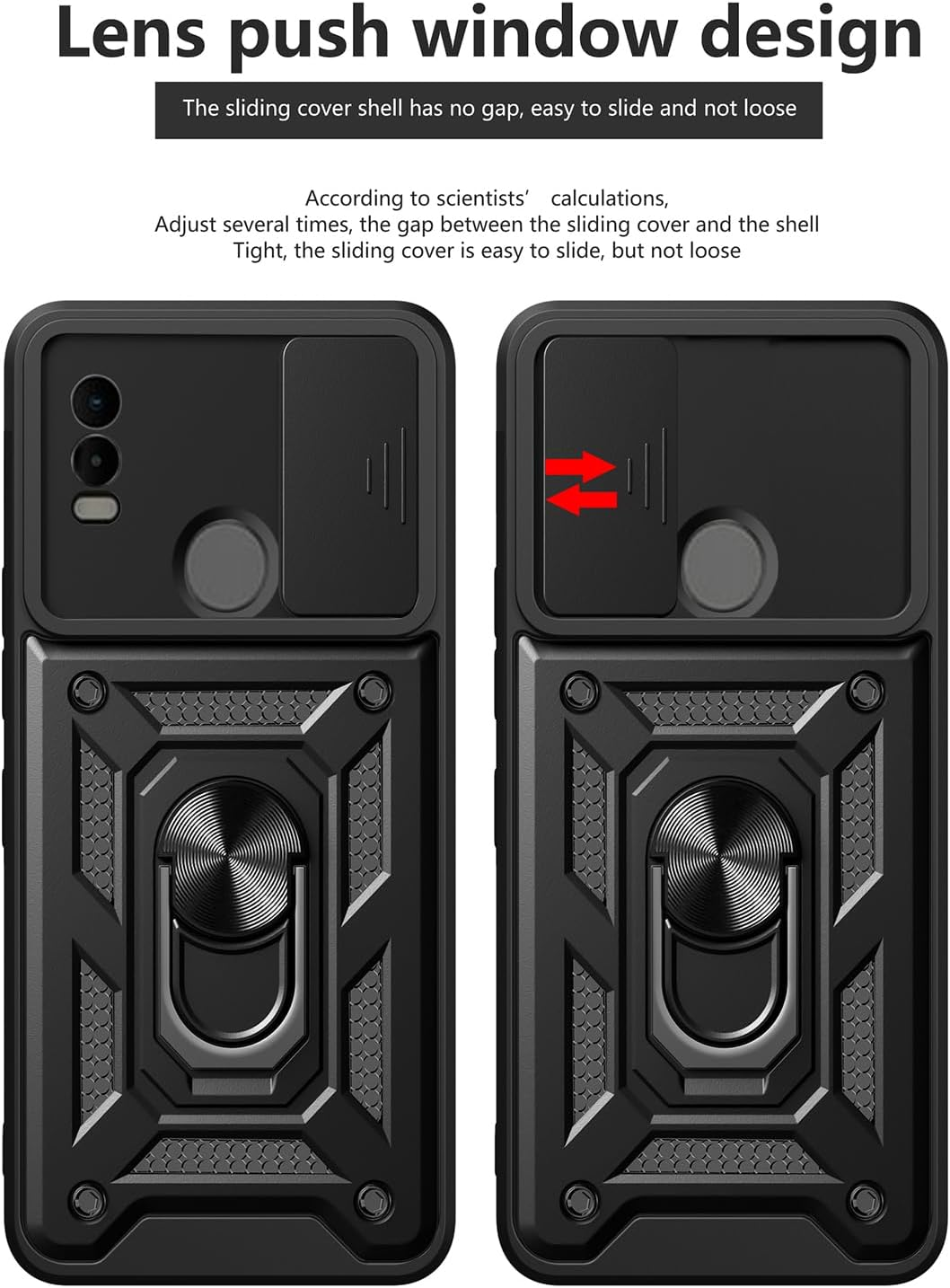 YSONCHAN Case for Nokia C21 Plus, Protective Case with Shockproof Lens Cover, Bumper Mobile Phone Case with Magnetic Ring and Rotating Stand, Robust Case, Red - Red image number 2