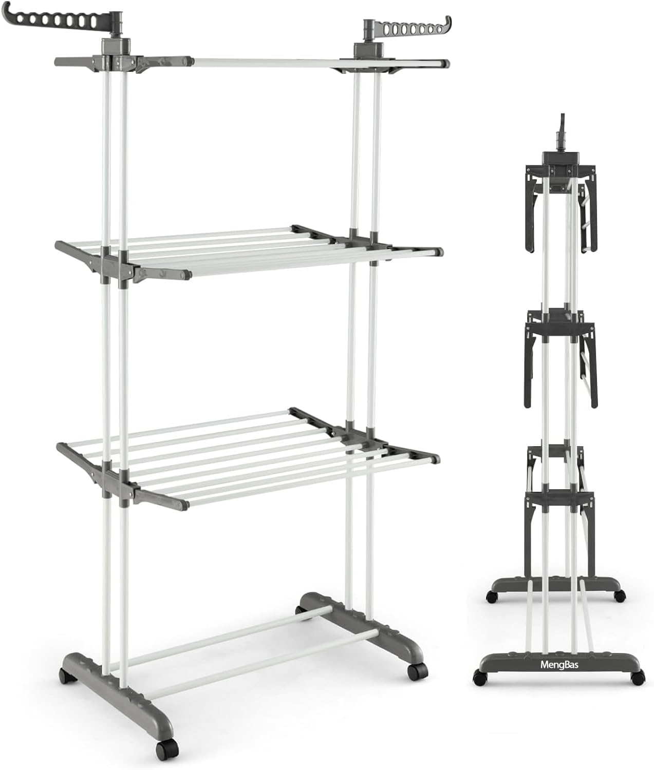 Yuedefly Professional 4 Tier Foldable Clothes Drying Rack, Clothes Airer, Drying Rack, Clothes Rack, Adjustable Large Stainless Steel Laundry Rack for Indoor and Outdoor Use, Grey image number 1