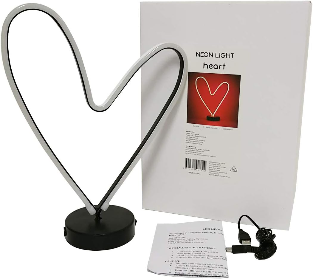 EOE Heart Shape LED Neon Table Light with USB Cable image number 2