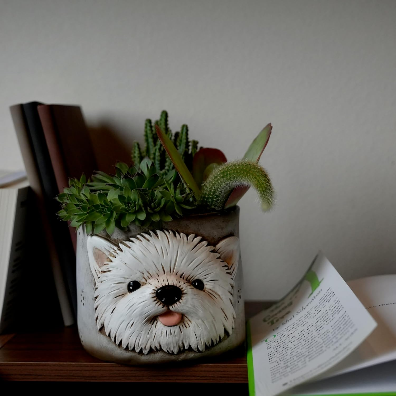 Puppy Westie Planter Pots for Indoor Plants, 6 Inch Resin Adorable Face Plant Pots Antique Design, Cute Flower Pots with Drainage, Home Decor for Dog Lovers image number 2