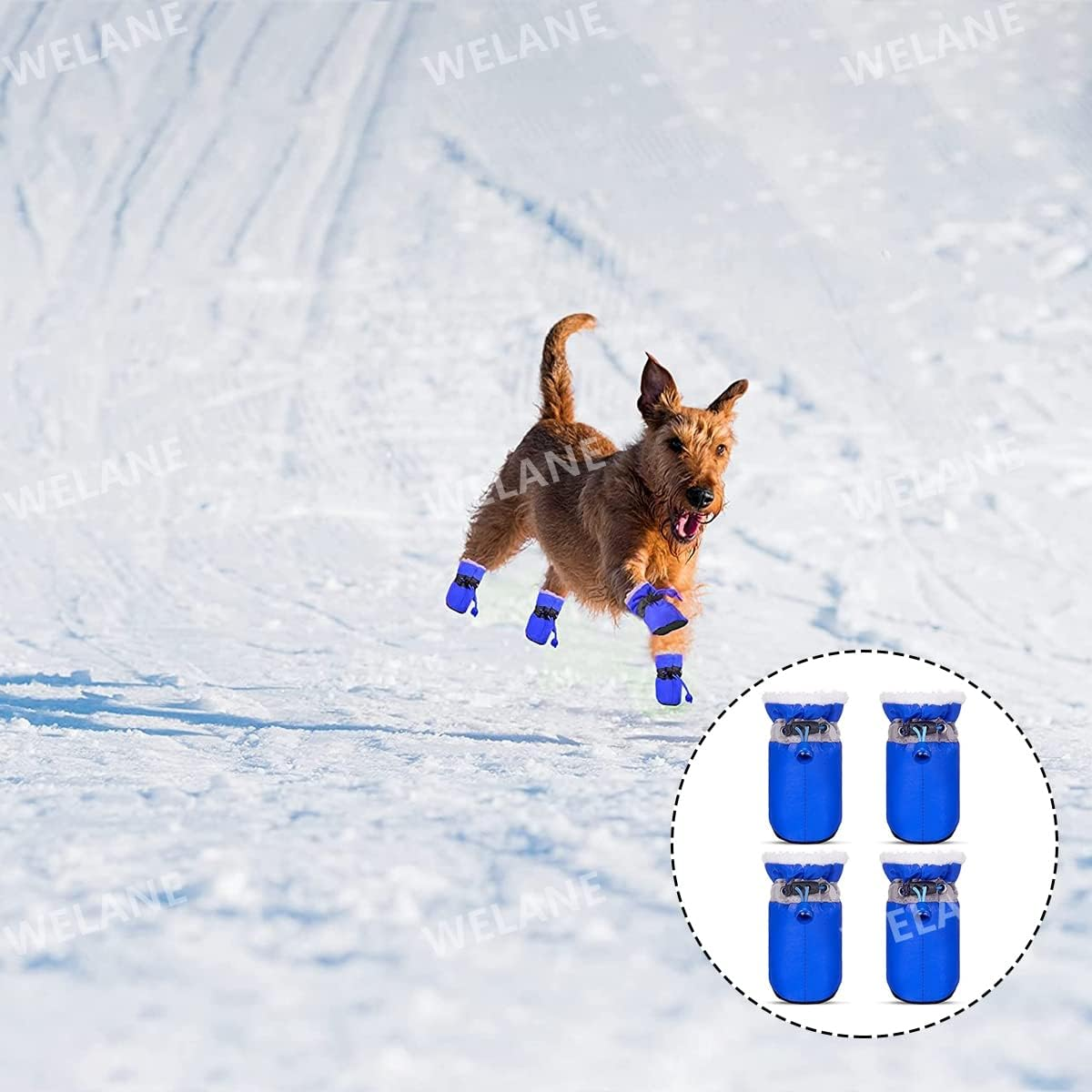 WELANE Winter Dog Boots, 4 PCS Adjustable Winter Paw Protectors for Puppy -Waterproof, Non-Slip, Warm (Blue) image number 5
