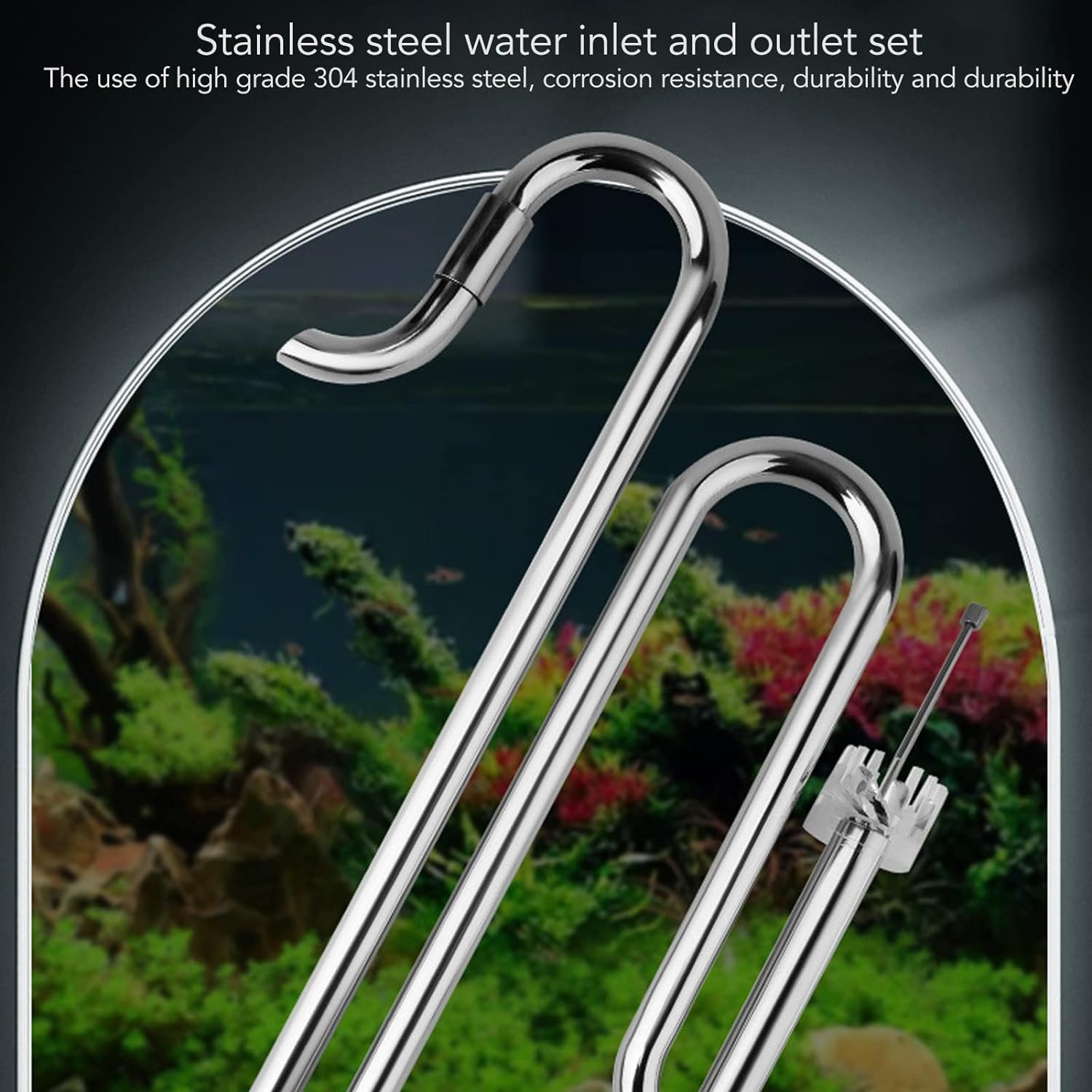 Metal Lily Pipe Surface Skimmer, Steel Stainless Inflow and Outflow Pipe Set Removes Surface Scum Pipe with 2 Acrylic Holders for Aquarium Planted Tank, Easy to Adjust (16Mm/0.63In) image number 4